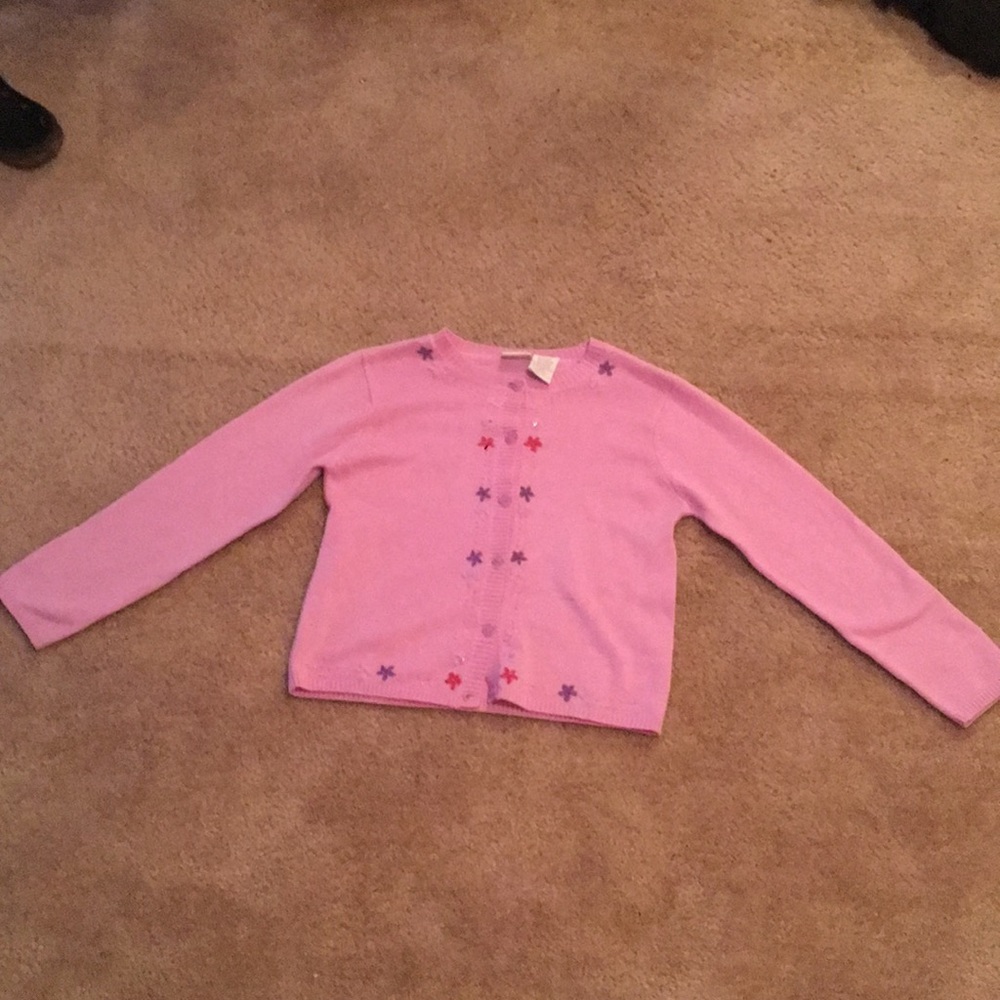 Kids pink sweater with cute flowers